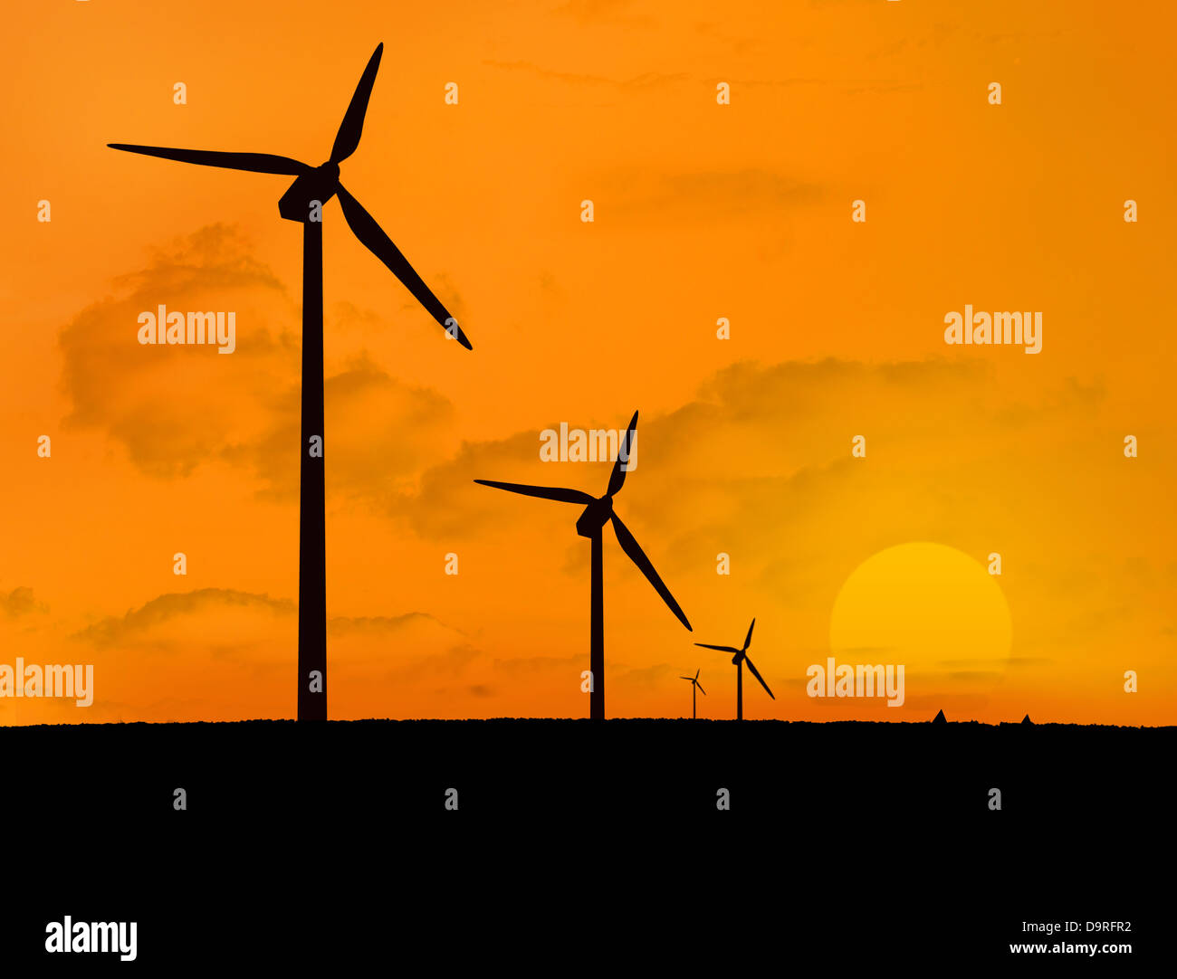 Éoliennes d'un coucher de soleil Banque D'Images Éoliennes d'un coucher de soleil Banque D'Images
