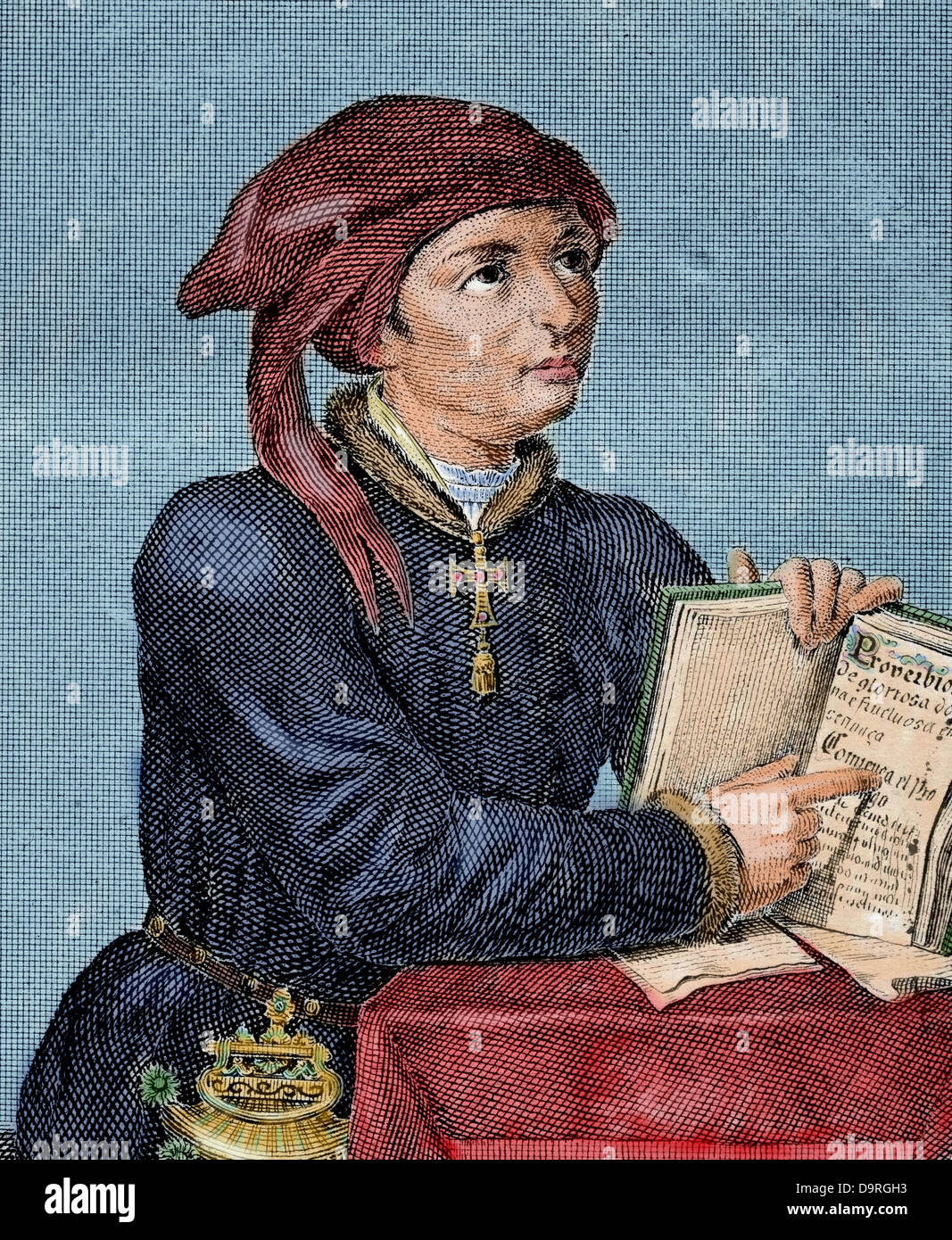 Don Inigo Lopez de Mendoza y de la Vega, Marquis de Santillana (1398-1458). Poète et homme politique castillane. La gravure. De couleur. Banque D'Images