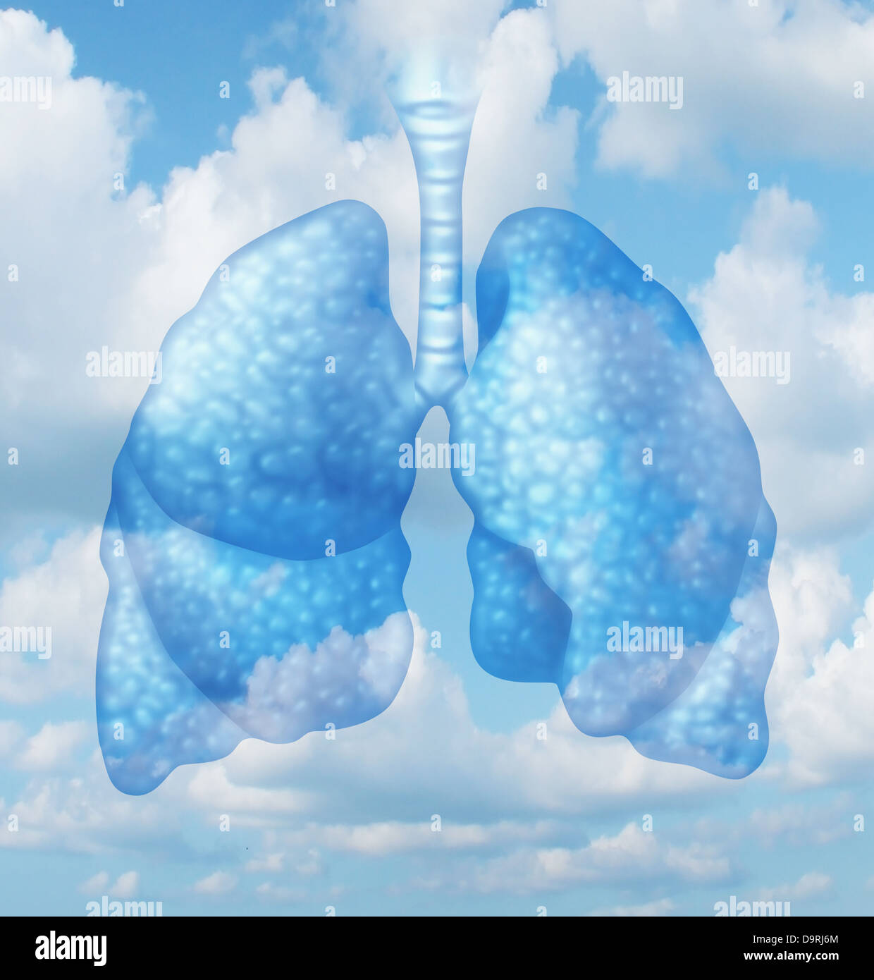La qualité de l'air pur et sain concept respirer dans un envoironment sans pollution représentée par les poumons dans un ciel d'arrière Banque D'Images