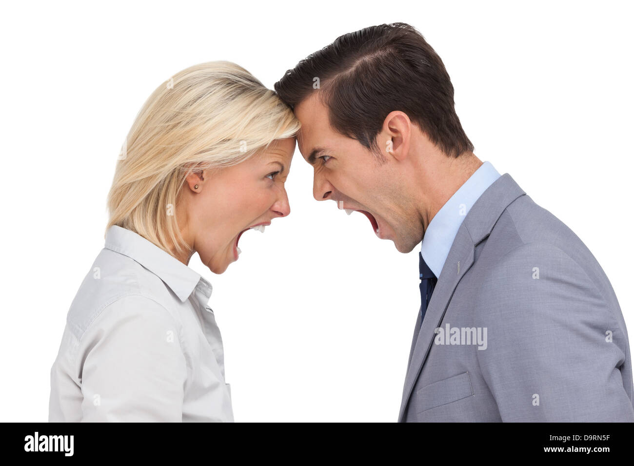 Collègues de se quereller tête contre tête Banque D'Images