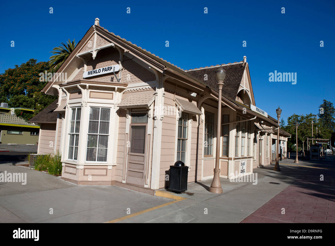 Menlo Park Railroad Station, plus ancienne station de train de voyageurs en Californie, Menlo Park, Californie, États-Unis d'Amérique Banque D'Images