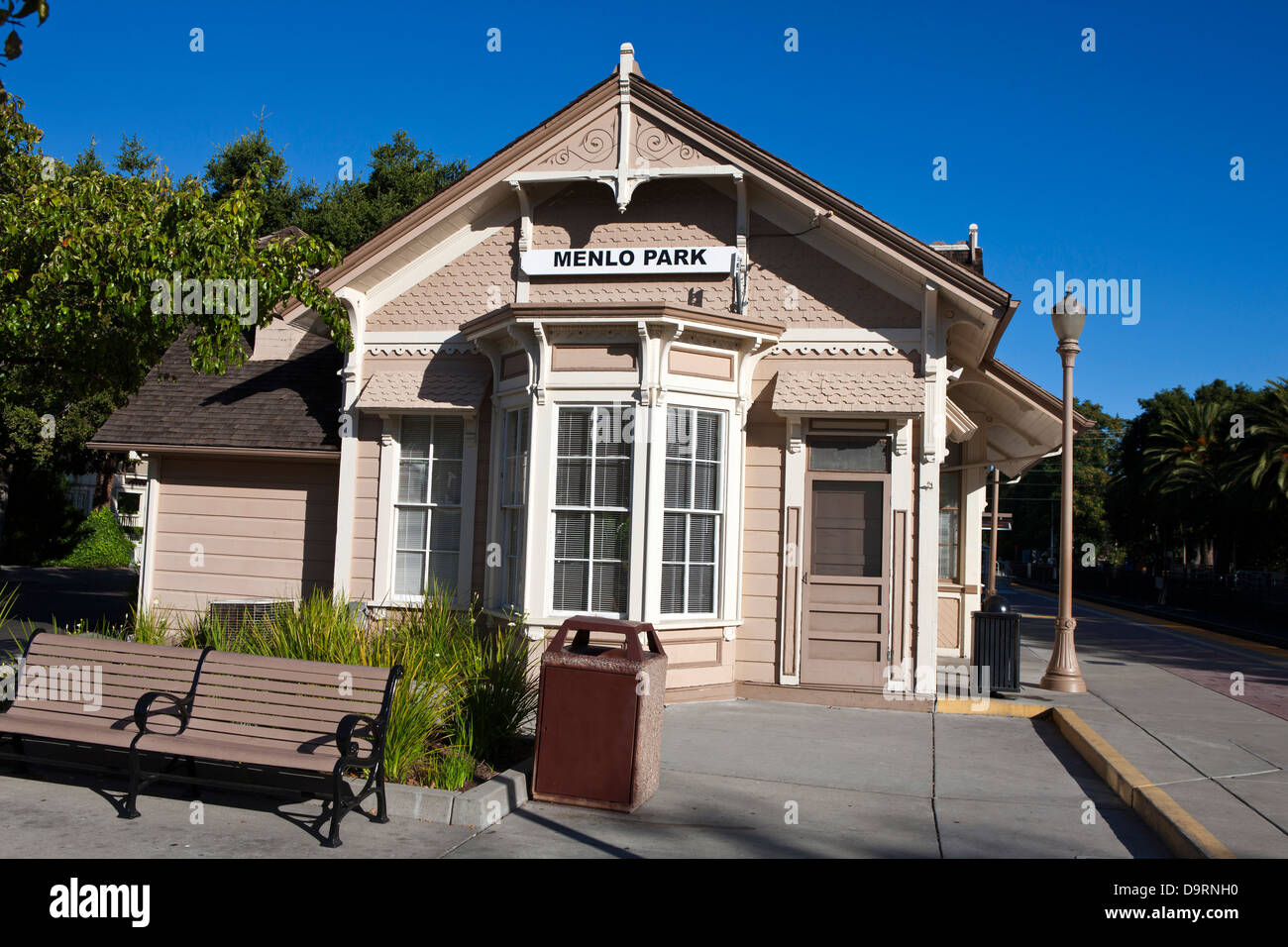 Menlo Park Railroad Station, plus ancienne station de train de voyageurs en Californie, Menlo Park, Californie, États-Unis d'Amérique Banque D'Images