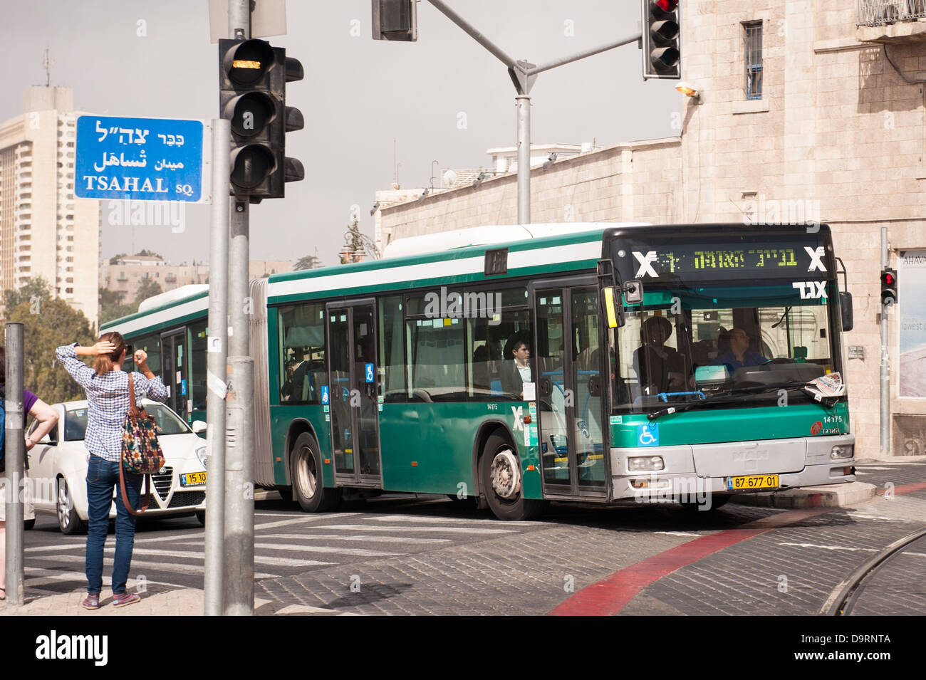 Israël , Jérusalem , bus Egged bendy coach - Société Coopérative de transport israélien Banque D'Images