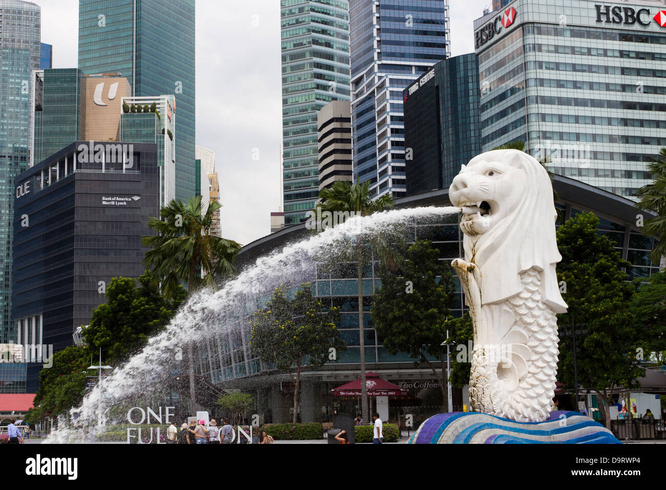 Marina Bay, Singapour, statue du Merlion Banque D'Images