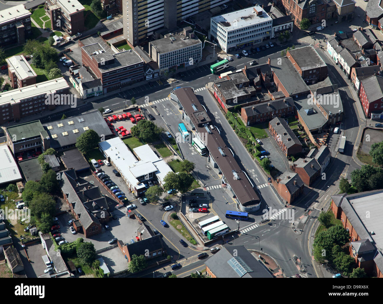 Vue aérienne de la gare routière de Pontefract dans le Yorkshire de l'Ouest Banque D'Images