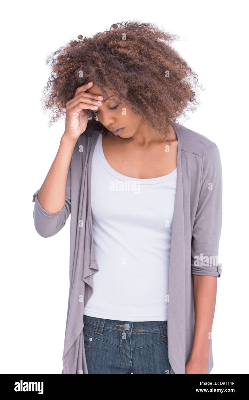 Sad woman holding her front Banque D'Images