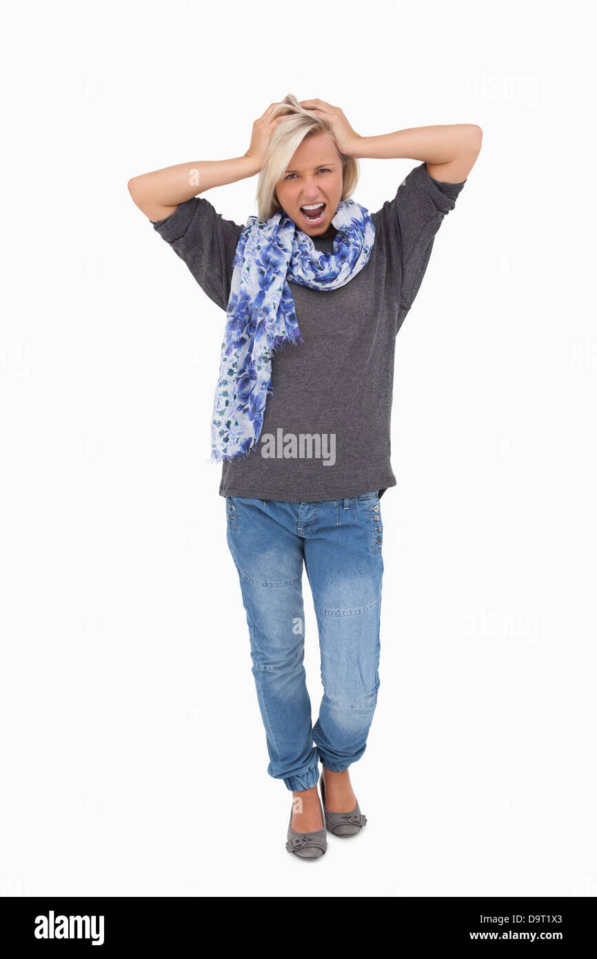 Blonde en colère crier Banque D'Images