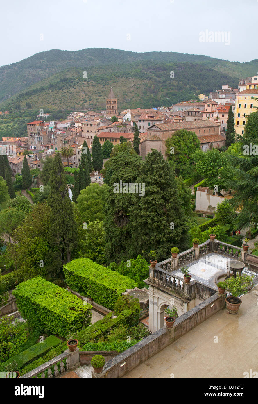 Vue sur les jardins de la Villa d'Este au canton de Tivoli Banque D'Images