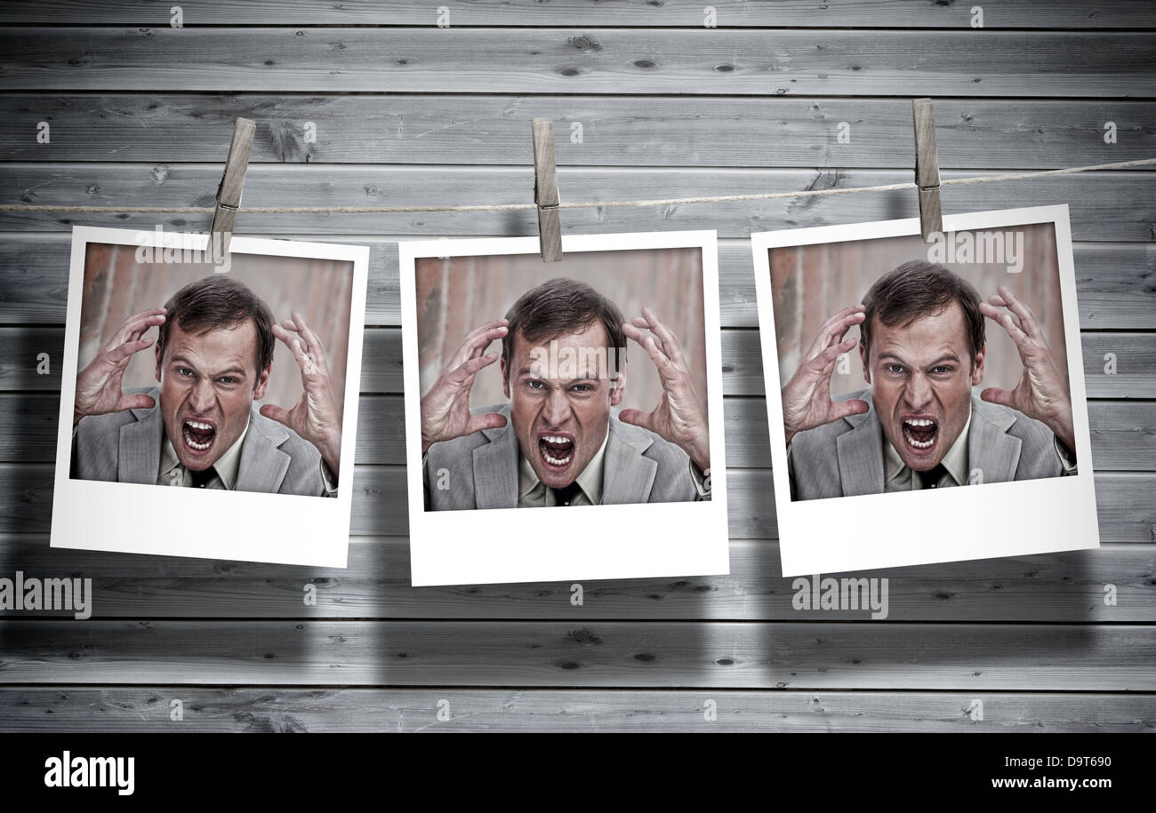Trois photos d'un homme en colère Banque D'Images