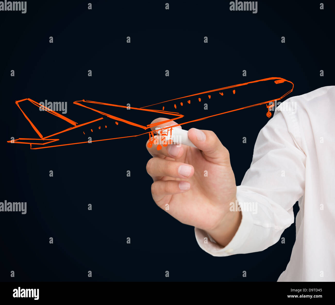 Dessin Buisnessman avion orange Banque D'Images