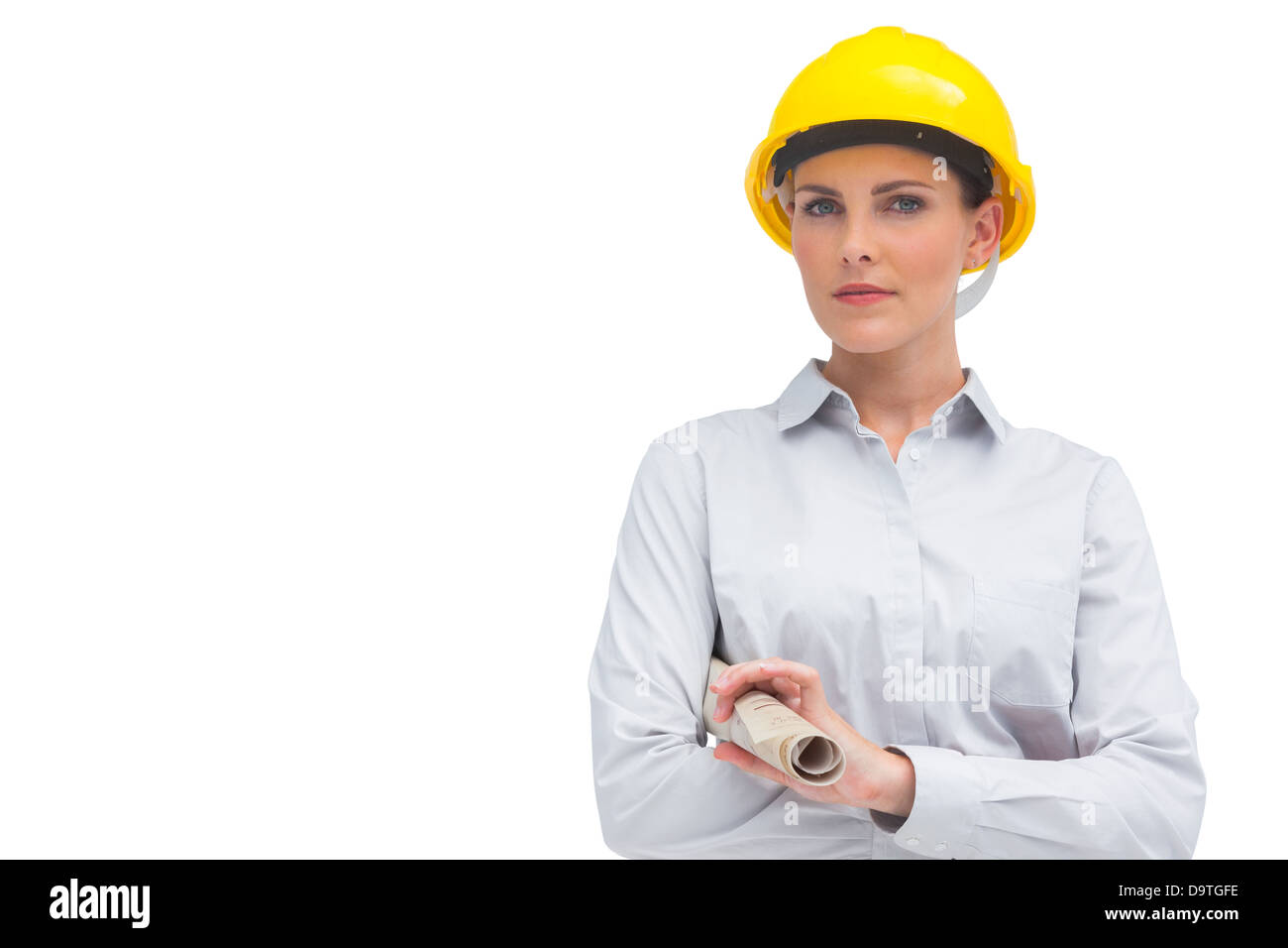 Architect holding plan enroulé Banque D'Images