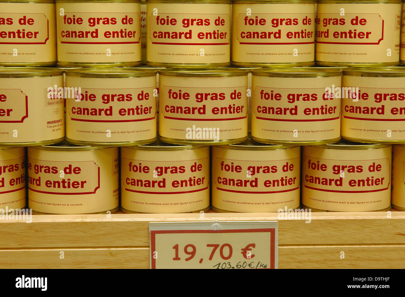 Produits en conserves d'oies, foie gras, oies ferme, Rocamadour, Région Midi-Pyrénées, département du Lot, les oies du Périgord, France, Banque D'Images