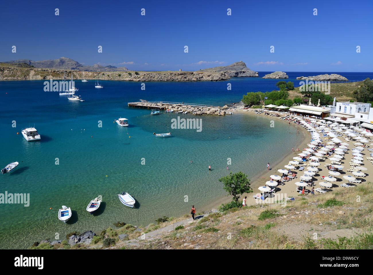 Plage de Pallas, Lindos, Rhodes (Rodos), du Dodécanèse, Grèce, région sud de la Mer Egée Banque D'Images
