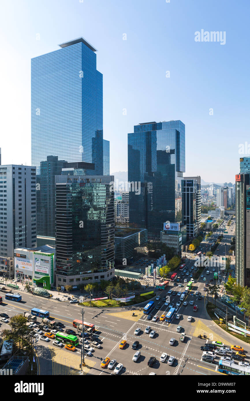 Architecture dans le quartier financier moderne de Gangnam-gu, Seoul, Corée du Sud, Asie Banque D'Images