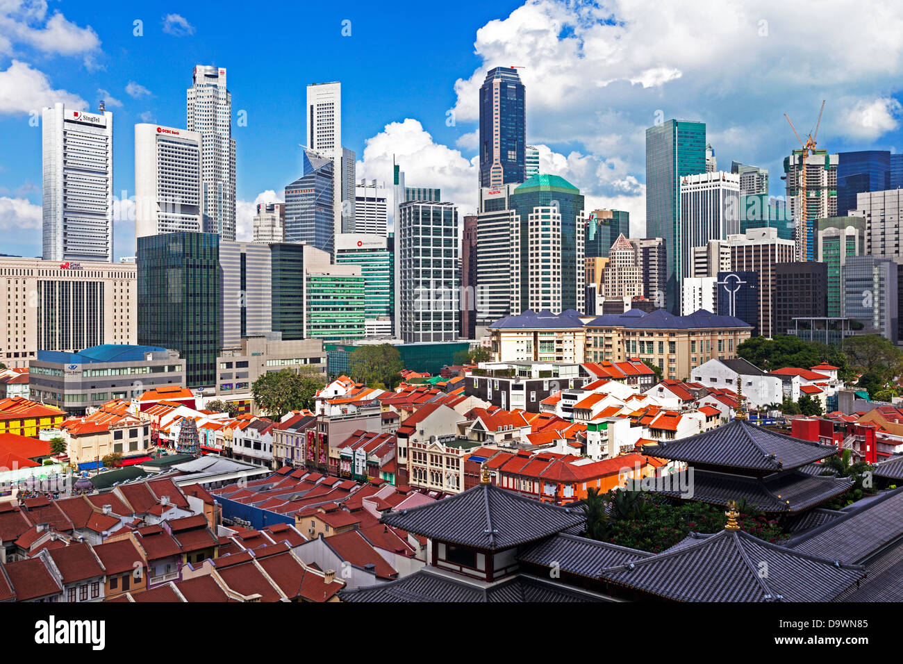 Vue sur des maisons traditionnelles à Chinatown, à Singapour, en Asie du Sud-Est, l'Asie Banque D'Images
