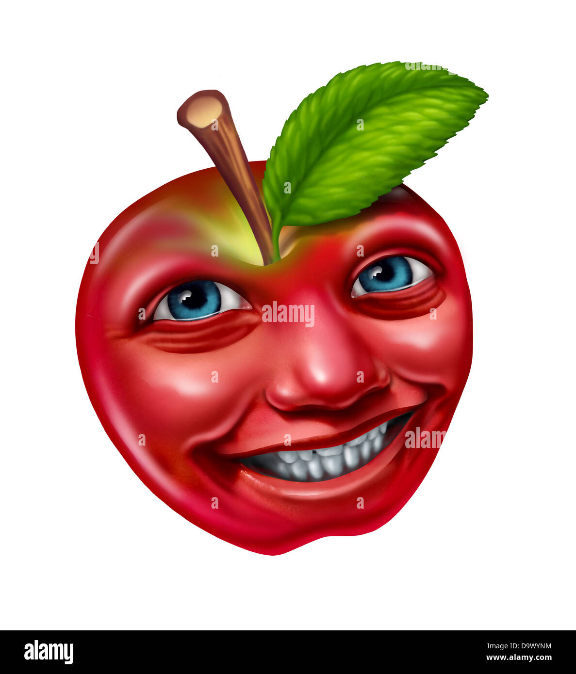 Caractère d'Apple avec un heureux visage humain expression comme un fruit délicieux frais rouge isolé sur fond blanc comme un symbole de l'éducation pour une alimentation saine pour les enfants. Banque D'Images