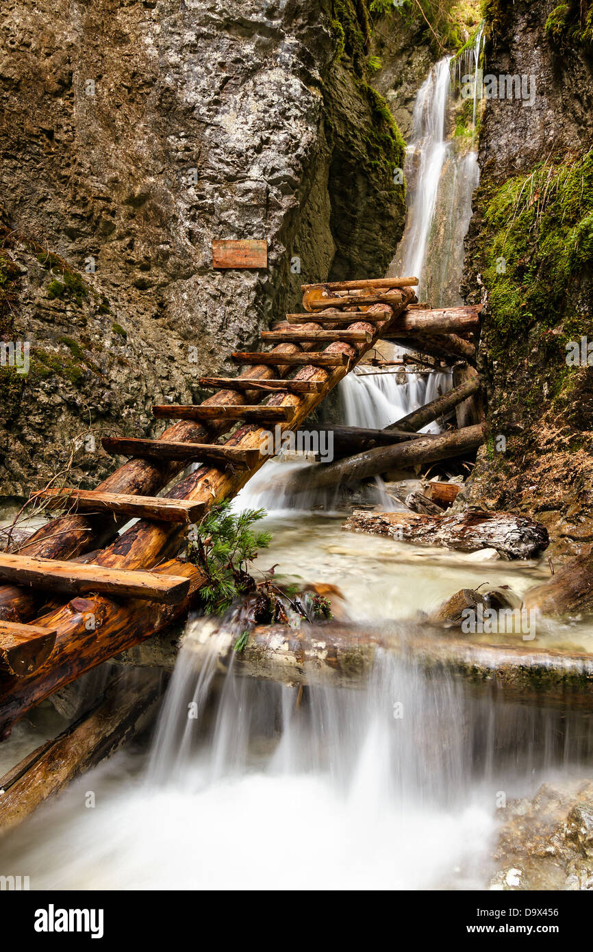 Ruisseau de montagne avec échelle à canyon Banque D'Images