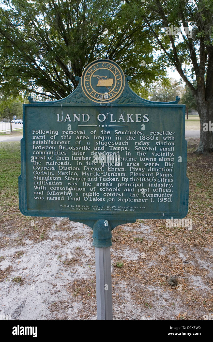 LAND O'Lakes Suite à la dépose de la Seminoles, la réinstallation de ce domaine ont commencé dans les années 1880 avec l'établissement d'un stagecoa Banque D'Images LAND O'Lakes Suite à la dépose de la Seminoles, la réinstallation de ce domaine ont commencé dans les années 1880 avec l'établissement d'un stagecoa Banque D'Images