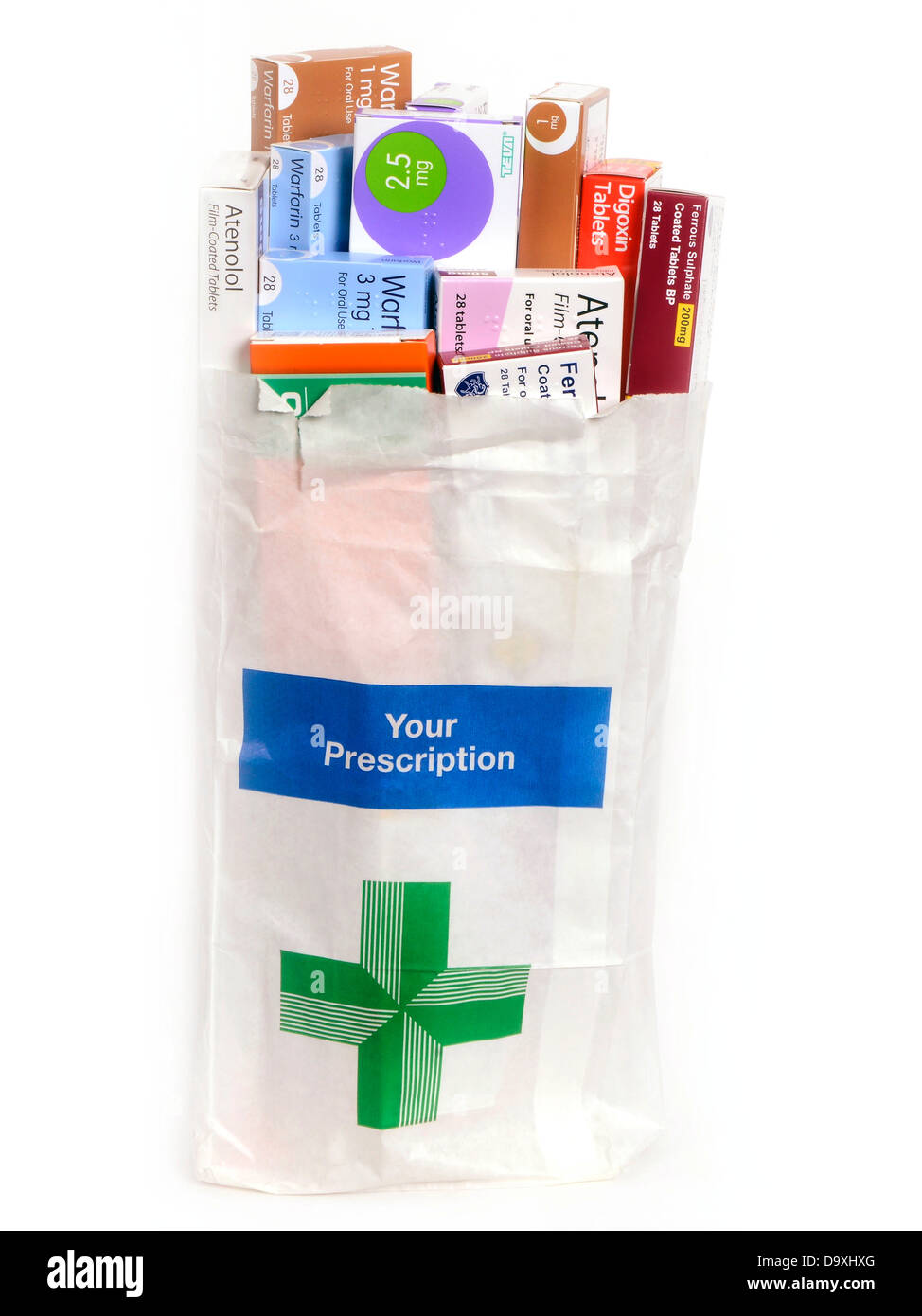 Un sac de médicaments sur ordonnance chez le pharmacien. Banque D'Images