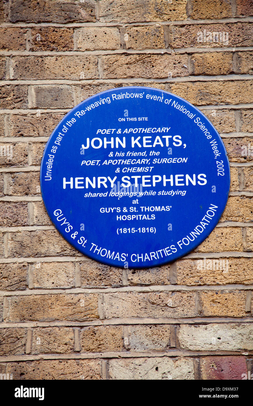 John Keats et Henry Stephens Blue Plaque - Quartier - London UK Banque D'Images
