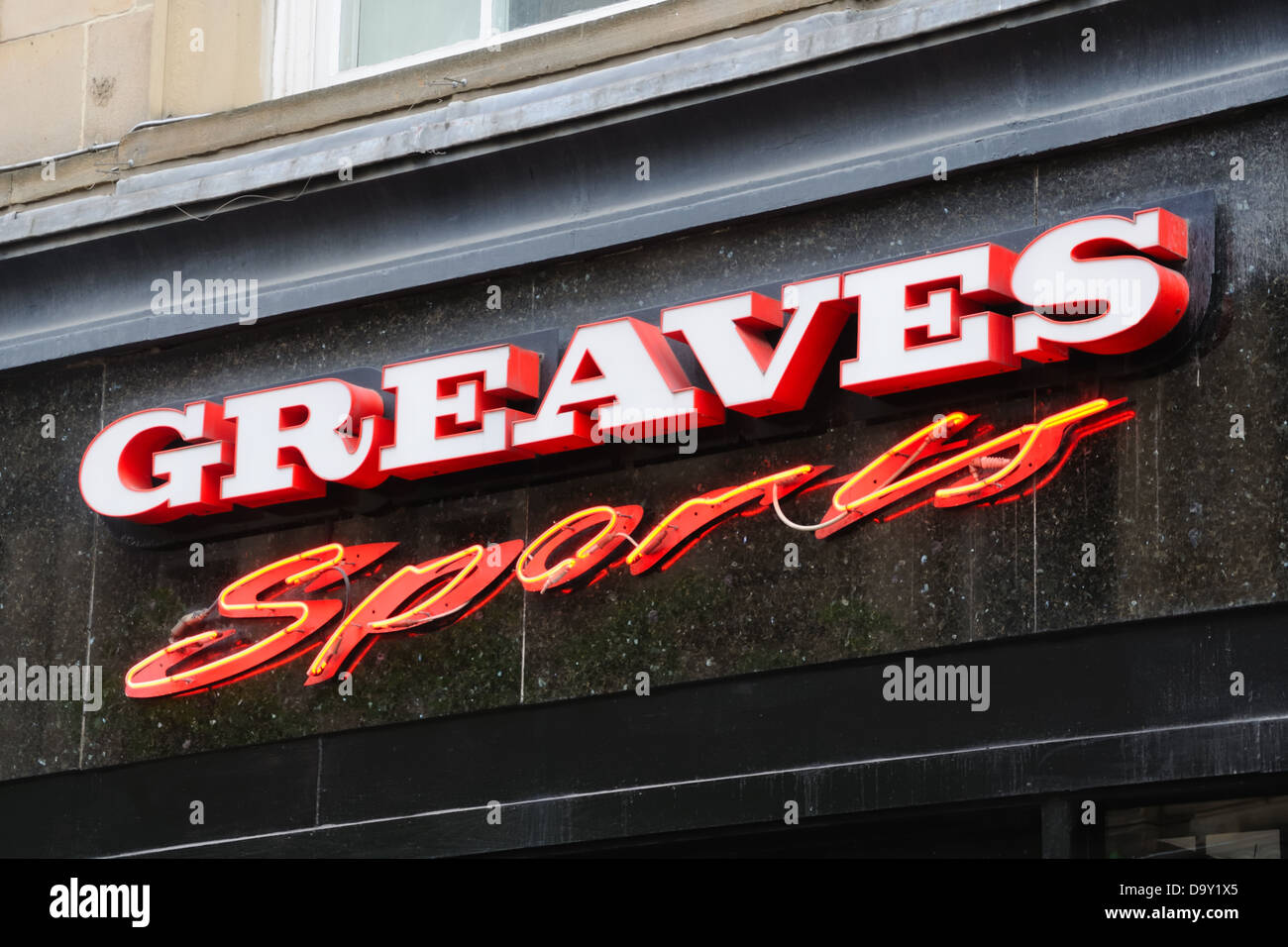 Entrée du magasin de sport Greaves Banque D'Images