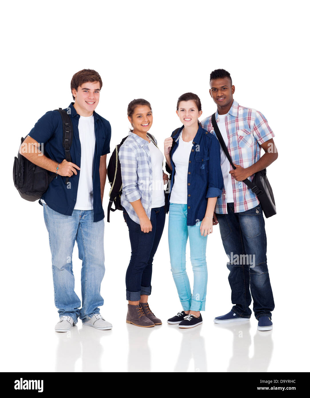 Groupe d'élèves du secondaire isolated on white Banque D'Images
