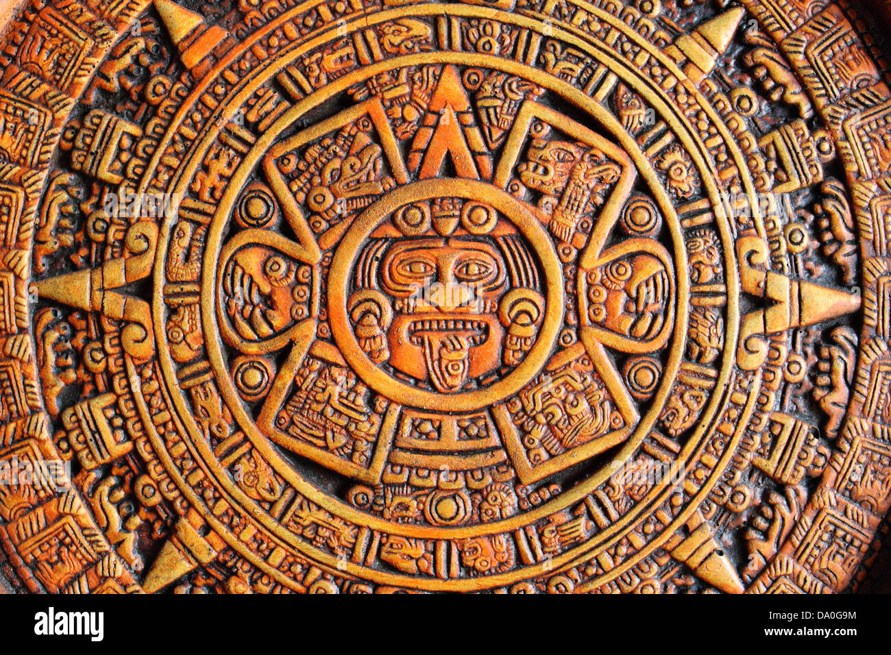 Vue rapprochée d'un calendrier Aztèque Banque D'Images