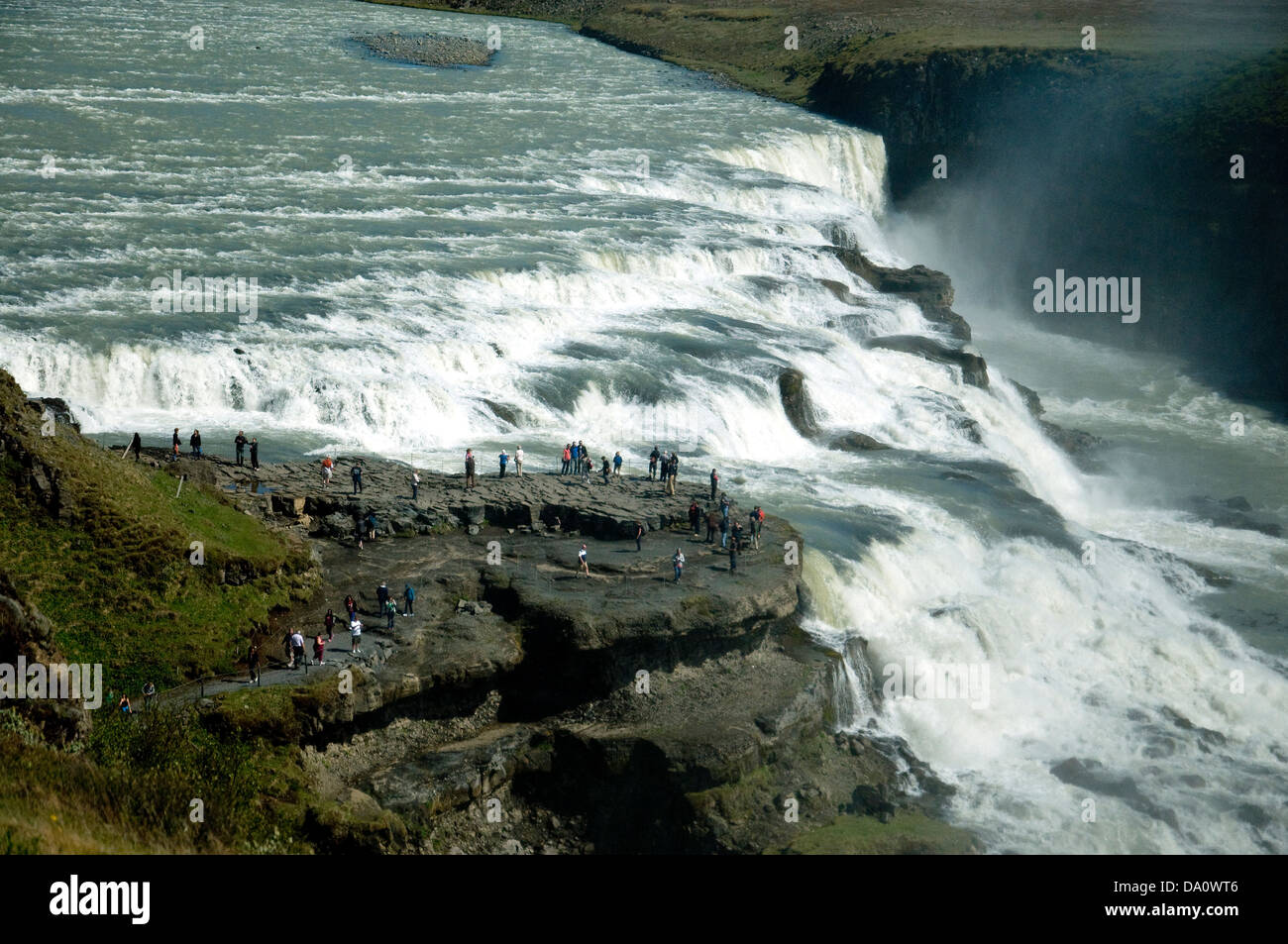 L'Islande, Gullfoss waterfall les plus spectaculaires, deux cascades sur la rivière Hvita qui coule dans une gorge profonde Banque D'Images