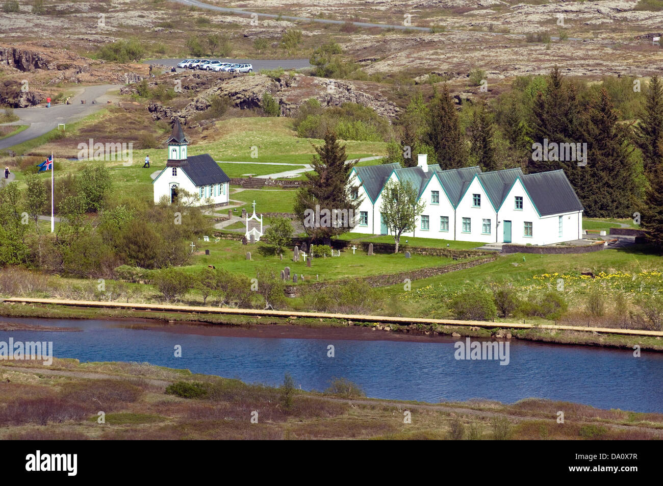 Dans le Parc National de Thingvellir, chérie, une ferme à pignons est maintenant la résidence d'o le premier ministre Banque D'Images