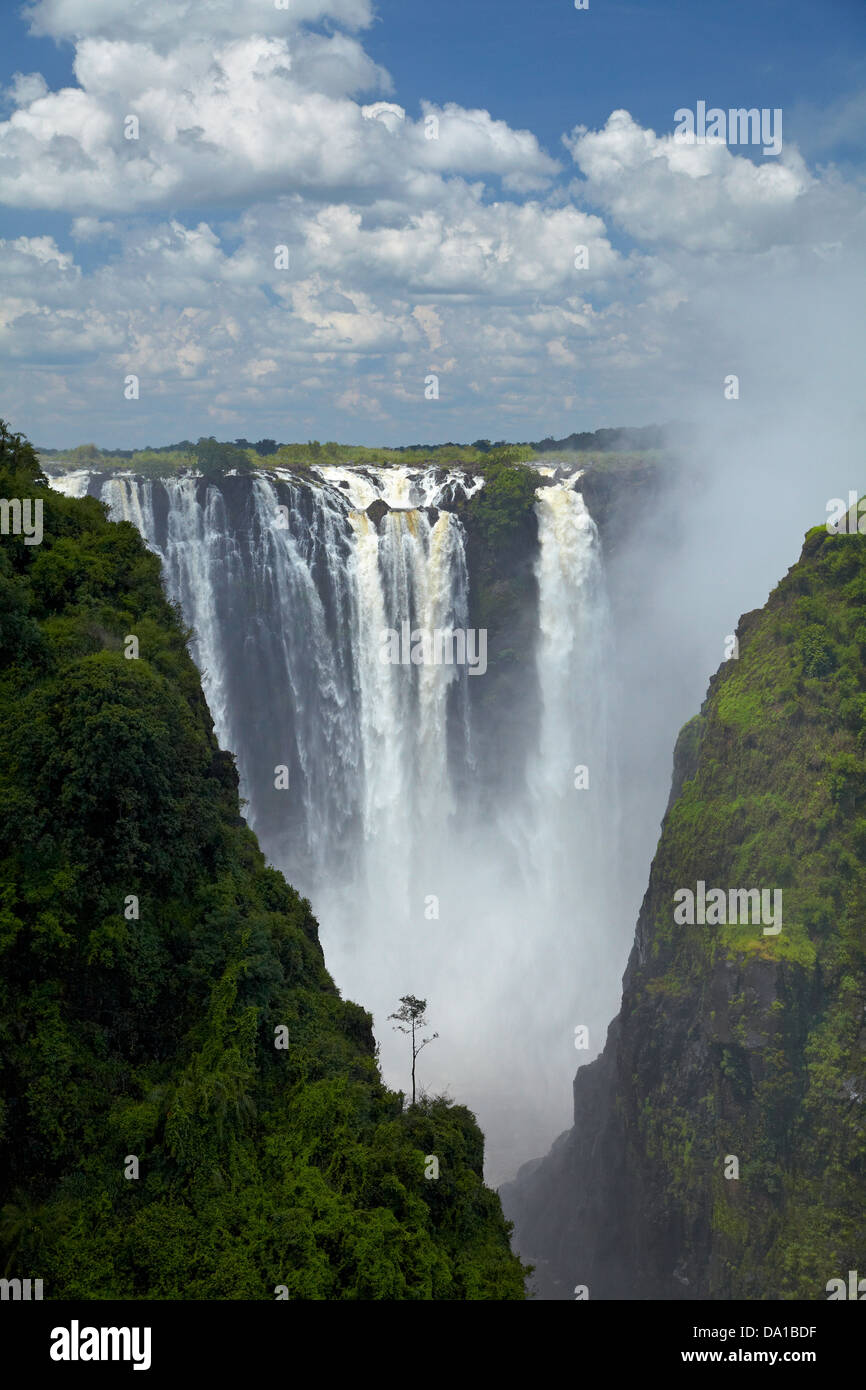 Victoria Falls ou 'Mosi-oa-Tunya" (La fumée qui tonne), et Zambèze, Zambie Zimbabwe / Afrique du Sud, la frontière Banque D'Images