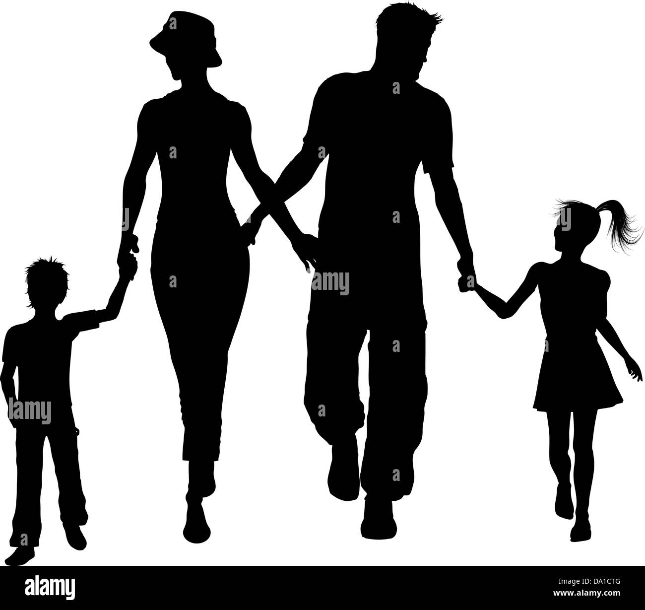 Silhouette d'un family walking holding hands Banque D'Images