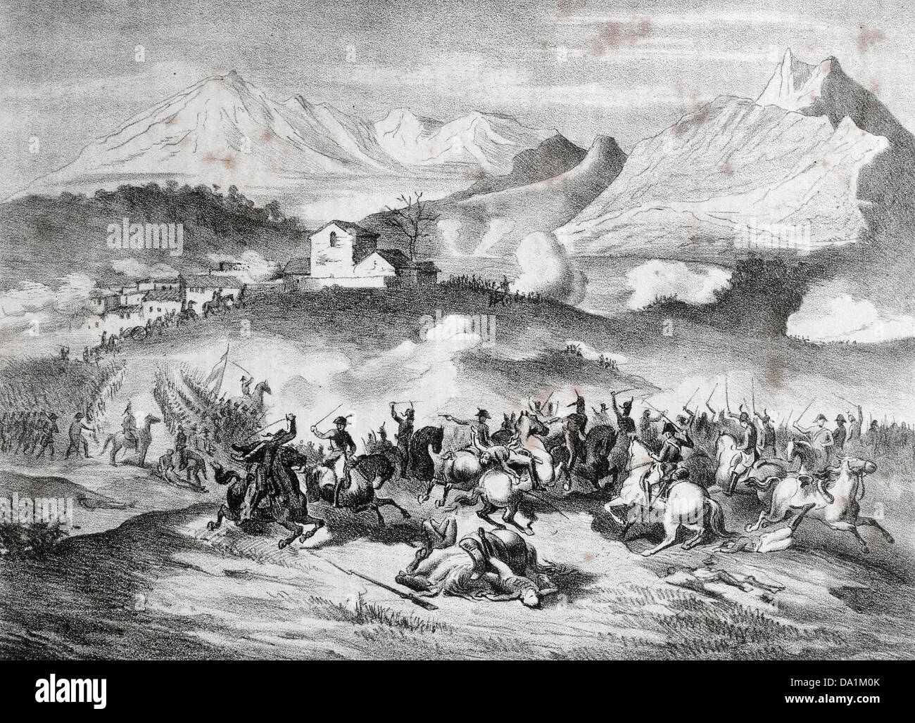 L'Espagne. Guerre Péninsulaire. (1808-1814). Bataille de la ville de Valls. Le combat entre français et espagnol, le 24 février 1809. Banque D'Images