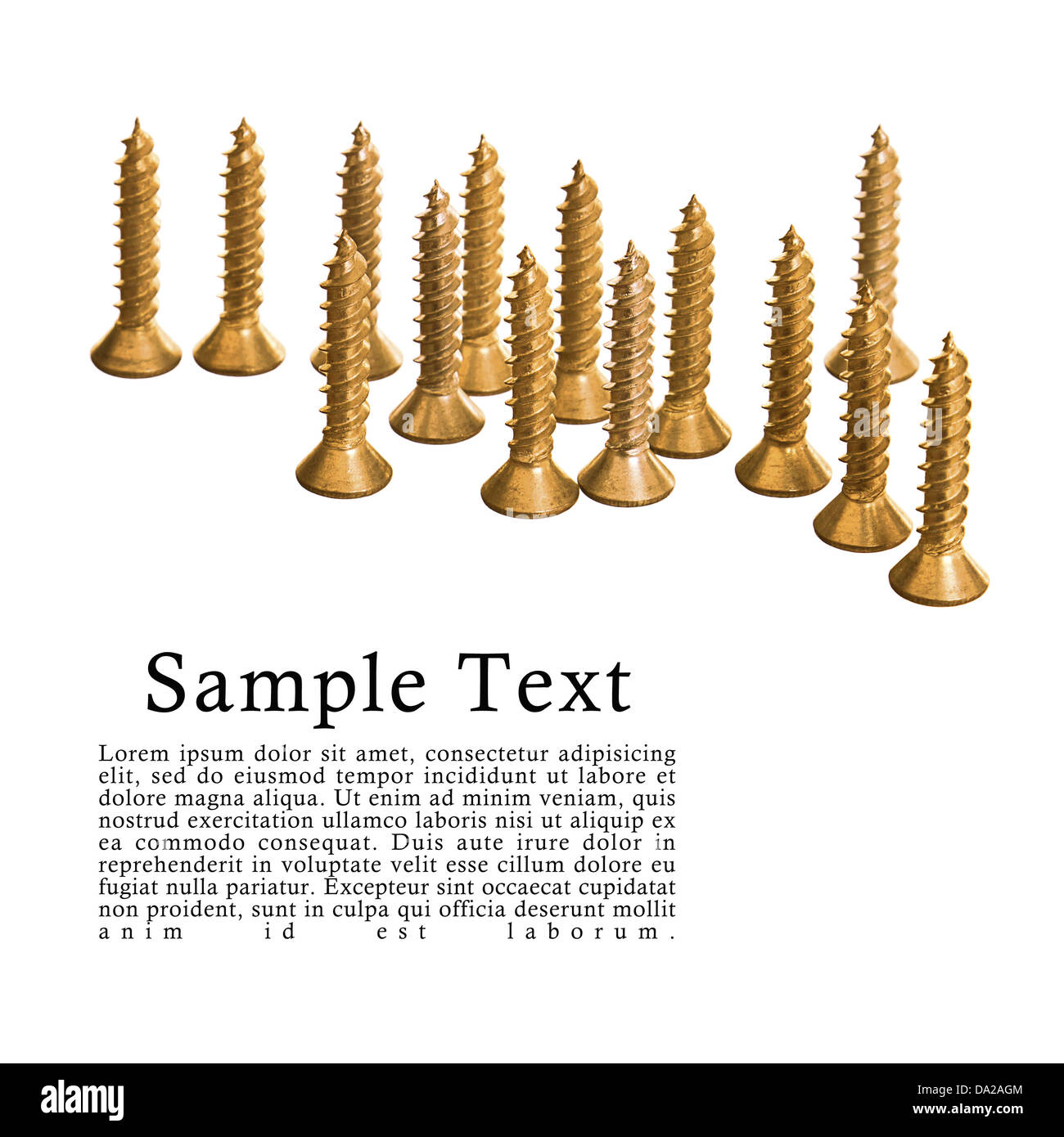 Vis de couleur or isolé sur fond blanc avec l'échantillon de texte. Banque D'Images