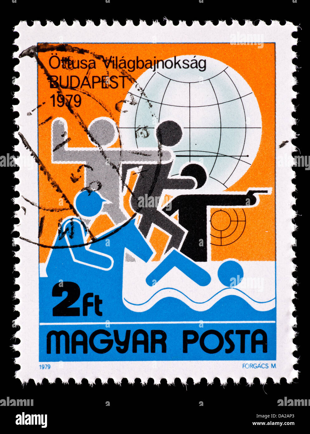 Timbre-poste de représentant des athlètes, la Hongrie pentathlon Pentathlon pour le monde, championnats de Budapest, 1979. Banque D'Images