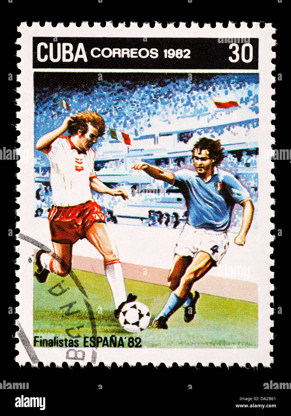 Timbre-poste représentant de Cuba joueurs football (soccer), émis pour la Coupe du Monde 1982 en Espagne. Banque D'Images