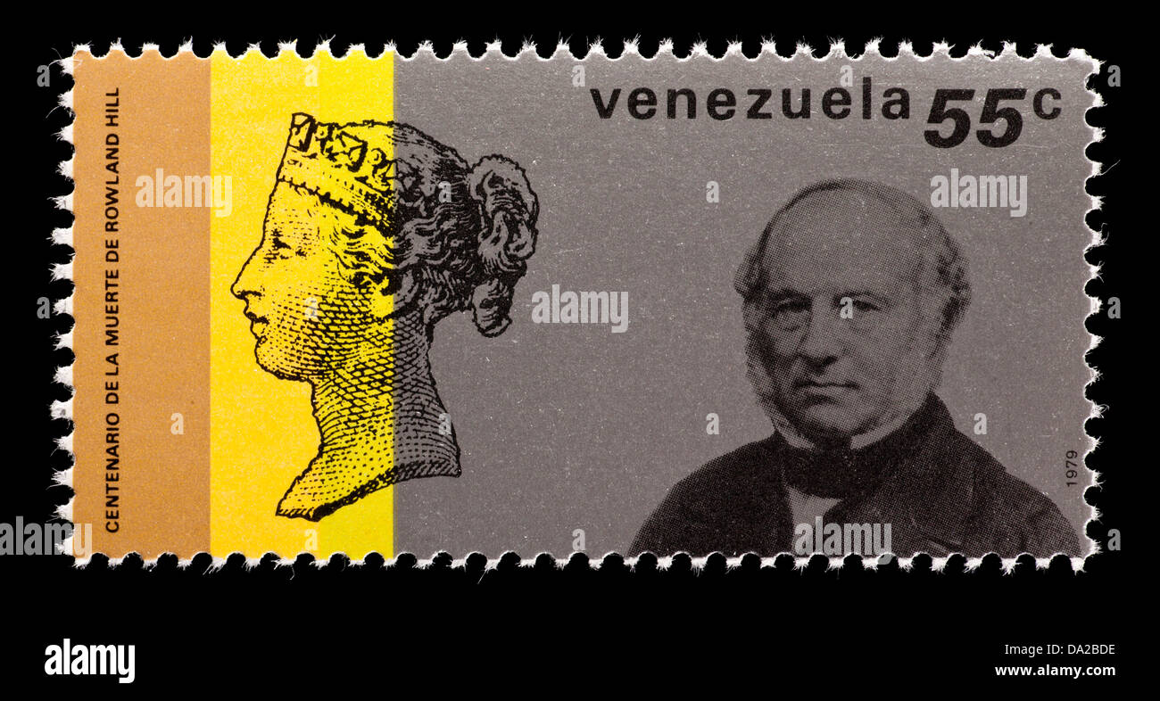 Timbre-poste représentant le Venezuela de Sir Rowland Hill (affranchissement prépayé stamp inventeur) et de la reine Victoria. Banque D'Images