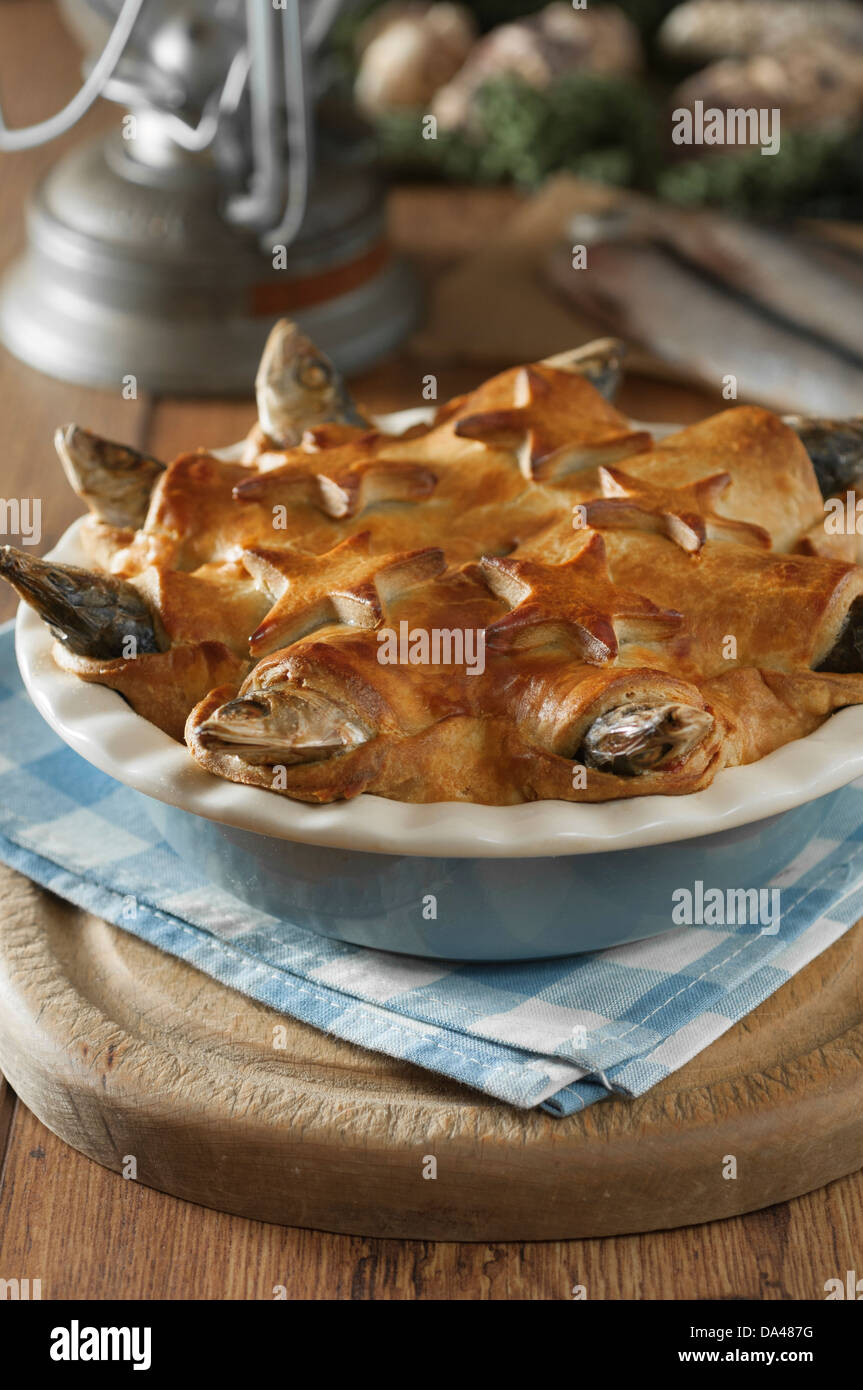 Stargazy pie West Country fish dish Cornwall UK Banque D'Images