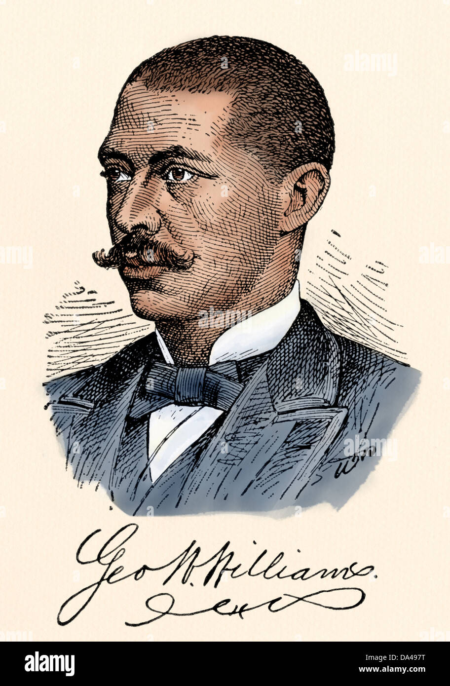 Auteur George Washington Williams, avec sa signature. Gravure sur bois couleur numérique Banque D'Images