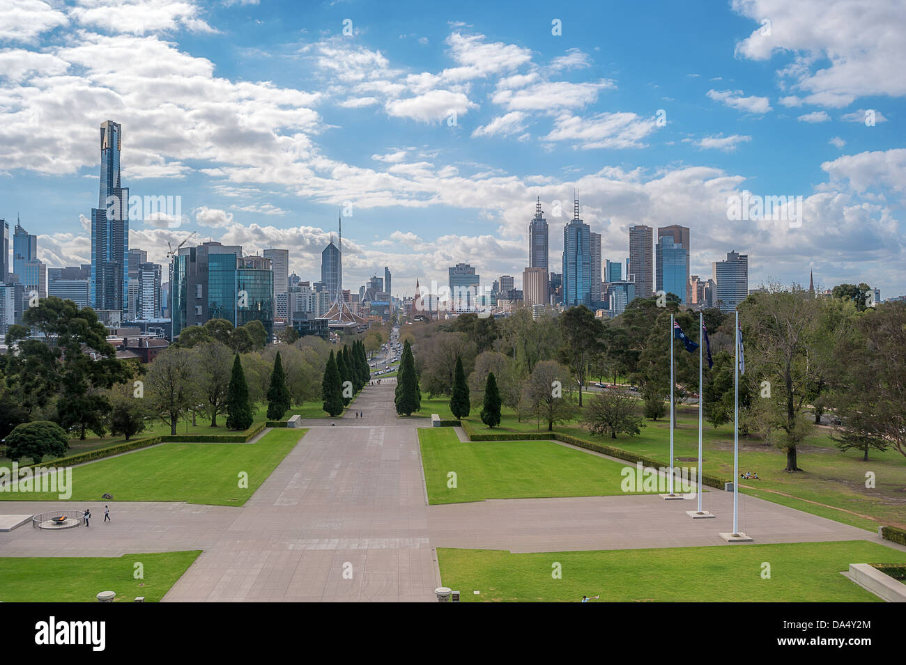 L'horizon du centre-ville de Melbourne depuis le sud (Domaine). Banque D'Images