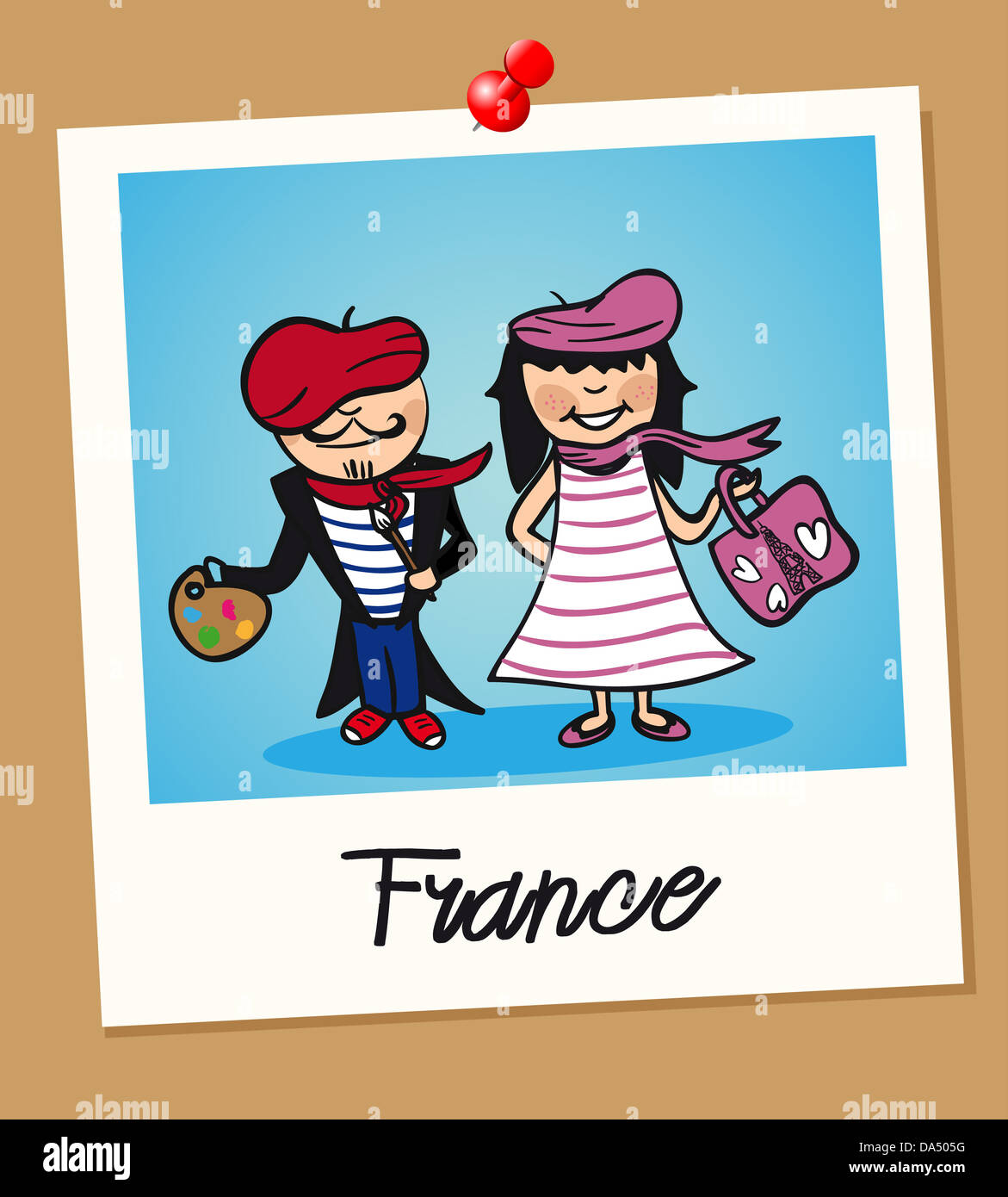 L'homme français et la femme cartoon couple vintage instant photo frame ...