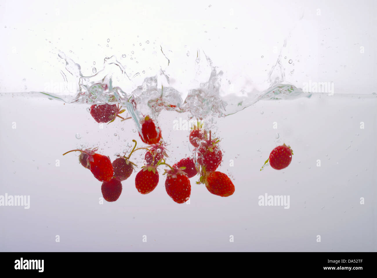 Les fraises dans l'eau éclaboussée Banque D'Images