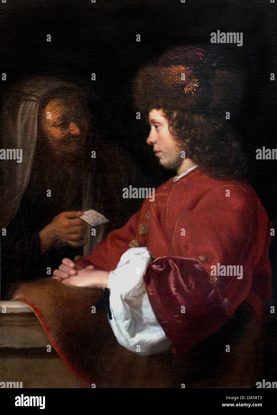 Jeune homme de la réception d'un billet en 1645, Jacob van Oost le vieux belge 1603-1671 Belgique Banque D'Images