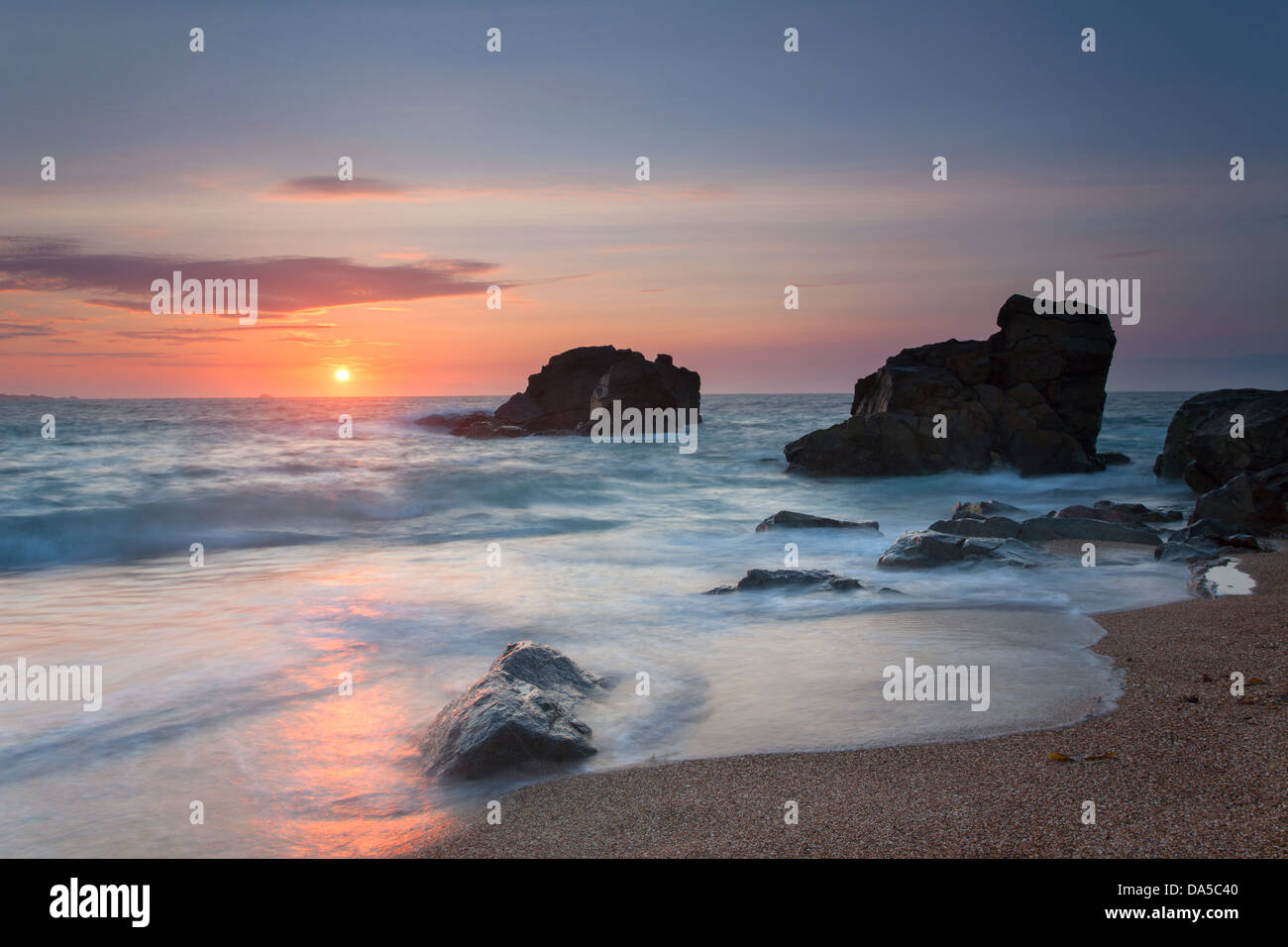 Saline Bay Sunset, Alderney Channel Islands Banque D'Images