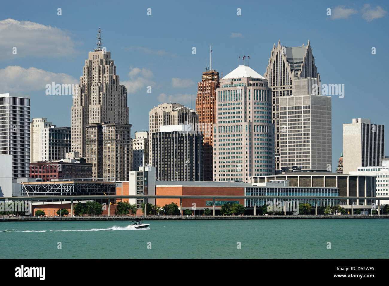 Detroit, Detroit River, rivière, du quartier financier, des Grands Lacs, fleuve international, Michigan, Mid West, Voyage, USA, Unite Banque D'Images