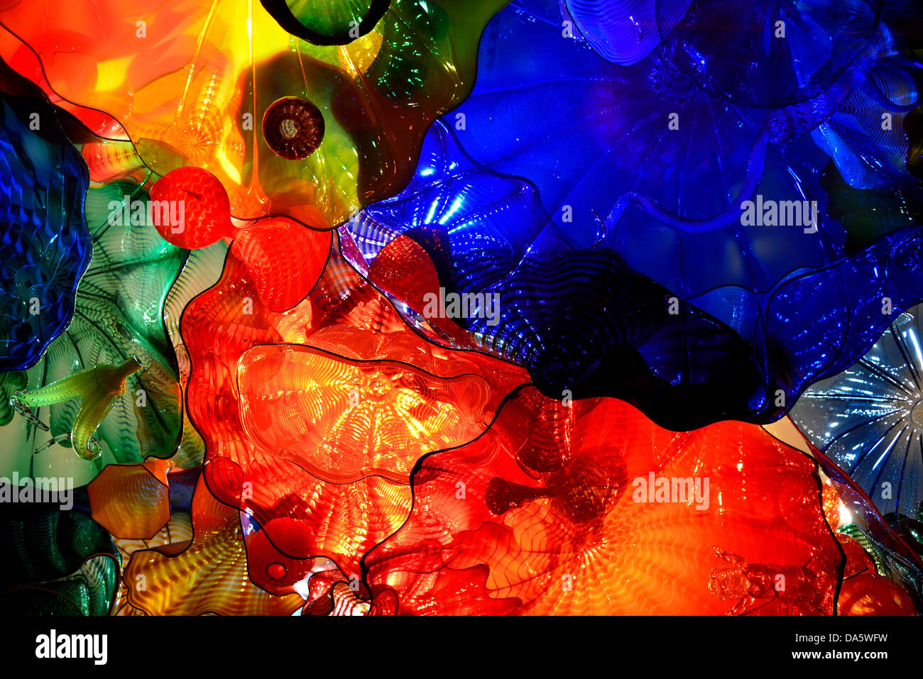 Verres Art par Dale Chihuly à afficher. Chihuly Jardin et verre, Seattle, Washington, USA. Banque D'Images