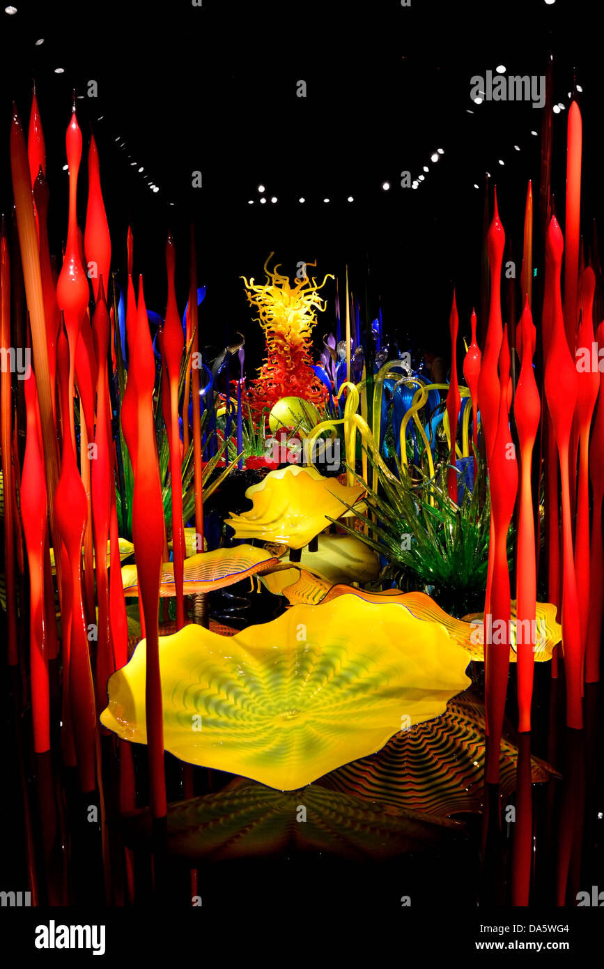 Verres Art par Dale Chihuly à afficher. Chihuly Jardin et verre, Seattle, Washington, USA. Banque D'Images