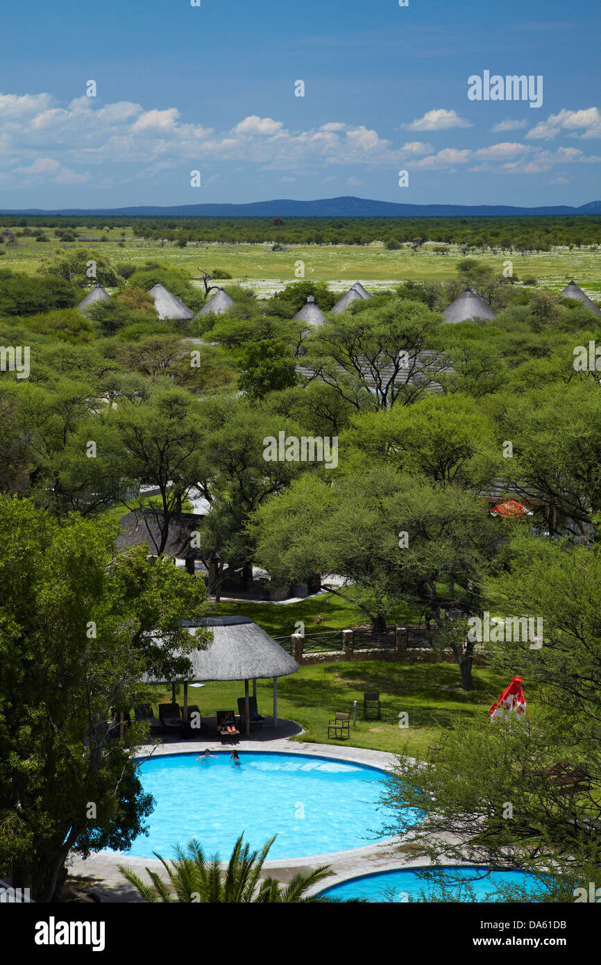 Piscine, Okaukuejo Rest Camp, Etosha National Park, Namibie, Afrique Banque D'Images