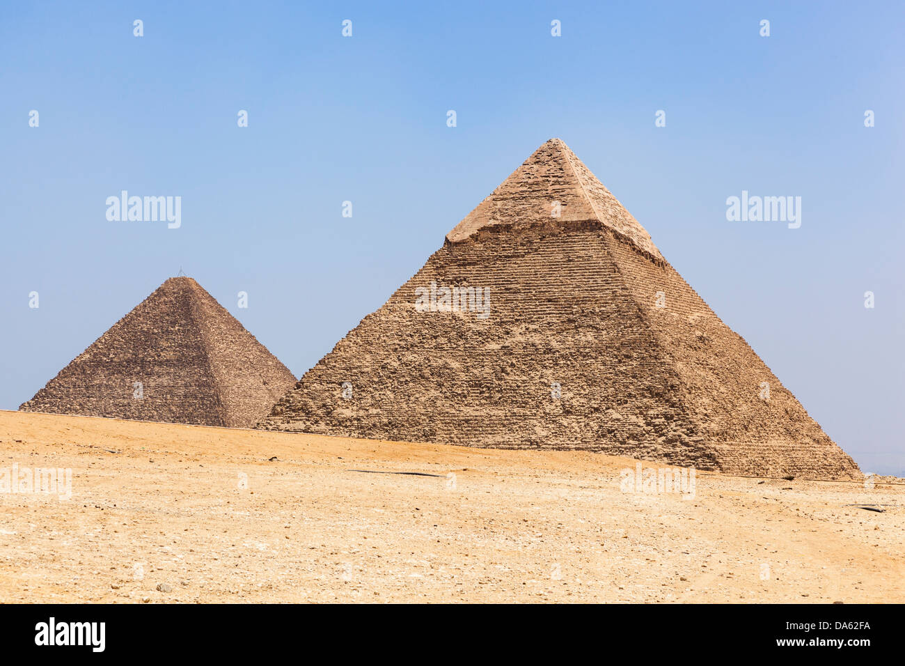 Grande pyramide de Gizeh (pyramide de Chéops et Cheops), et Pyramide de Khafré (pyramide de Khéphren), Giza, Le Caire, Egypte Banque D'Images