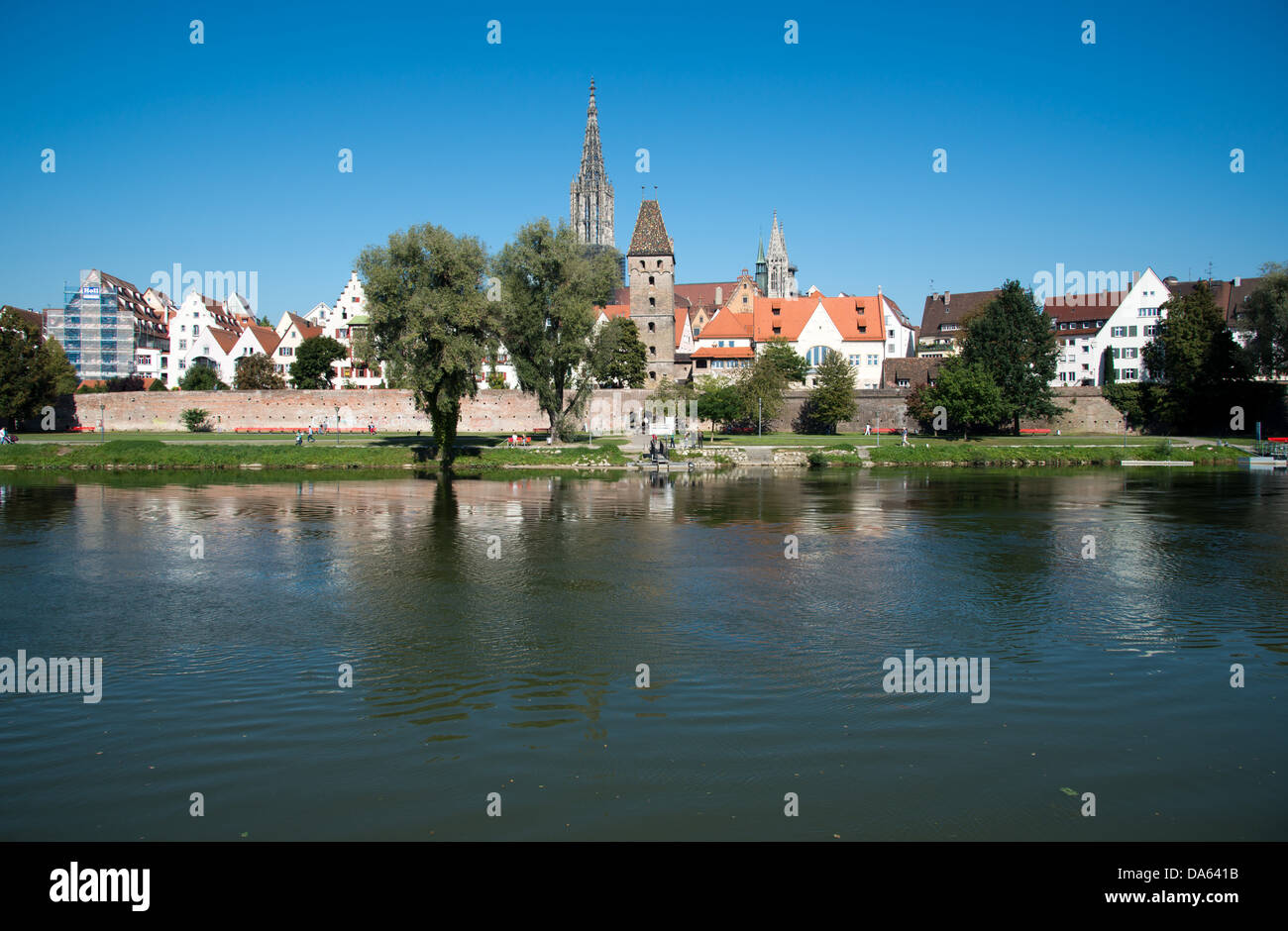 Mont-tonnerre, Bavaria, Danube, Ulm, Münster, souabe, Baden-Wurttemberg, Allemagne, Europe, rivière, débit, Banque D'Images