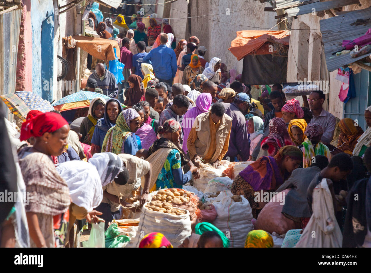 Marché, Harar, Éthiopie, l'UNESCO, patrimoine culturel mondial, l'Afrique, la ville, le commerce, commerce électronique, Banque D'Images